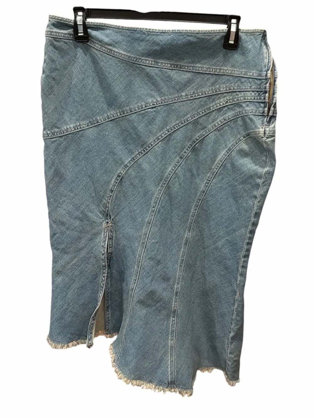 Anthropologie Pilcro Denim Slip Skirt Size 6 Blue Midi Raw Hem Side Slit